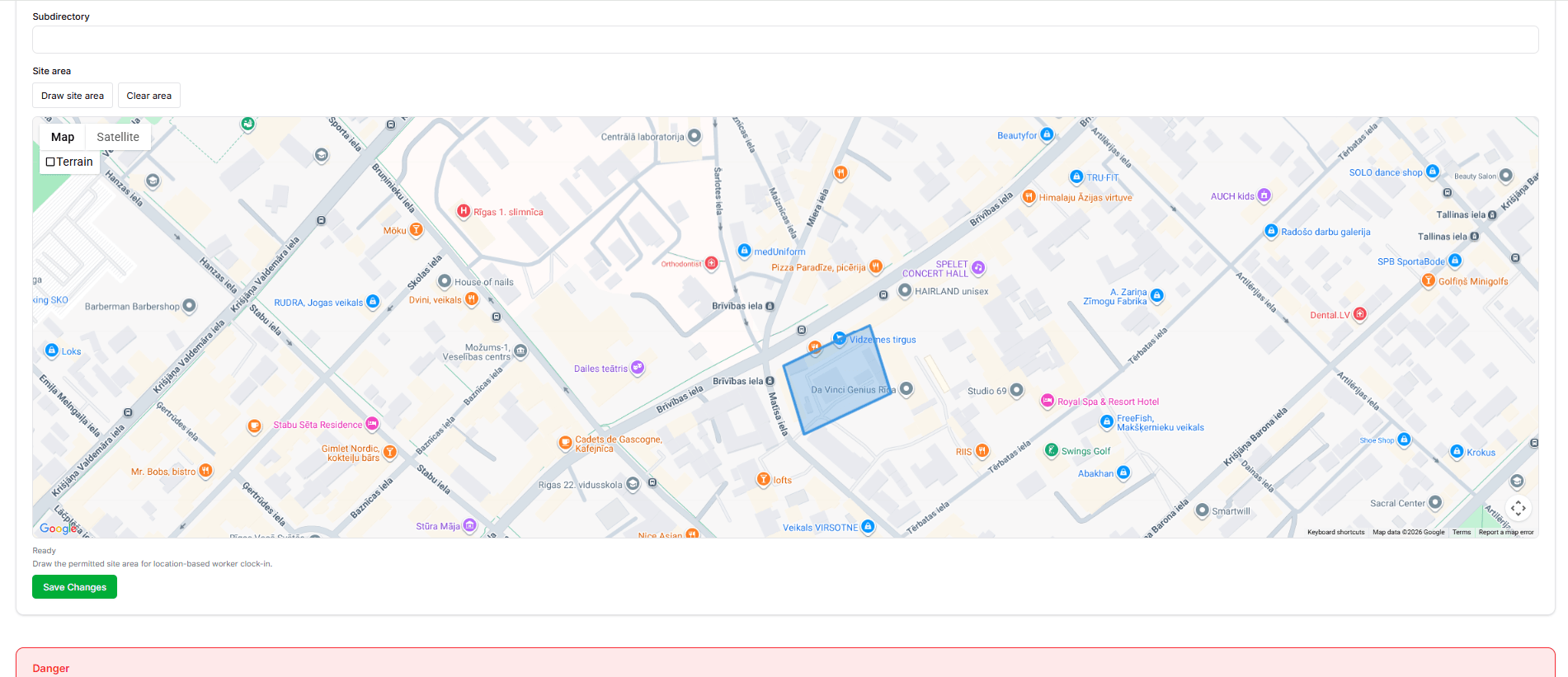Objekta teritorijas geofence iestatīšana kartē