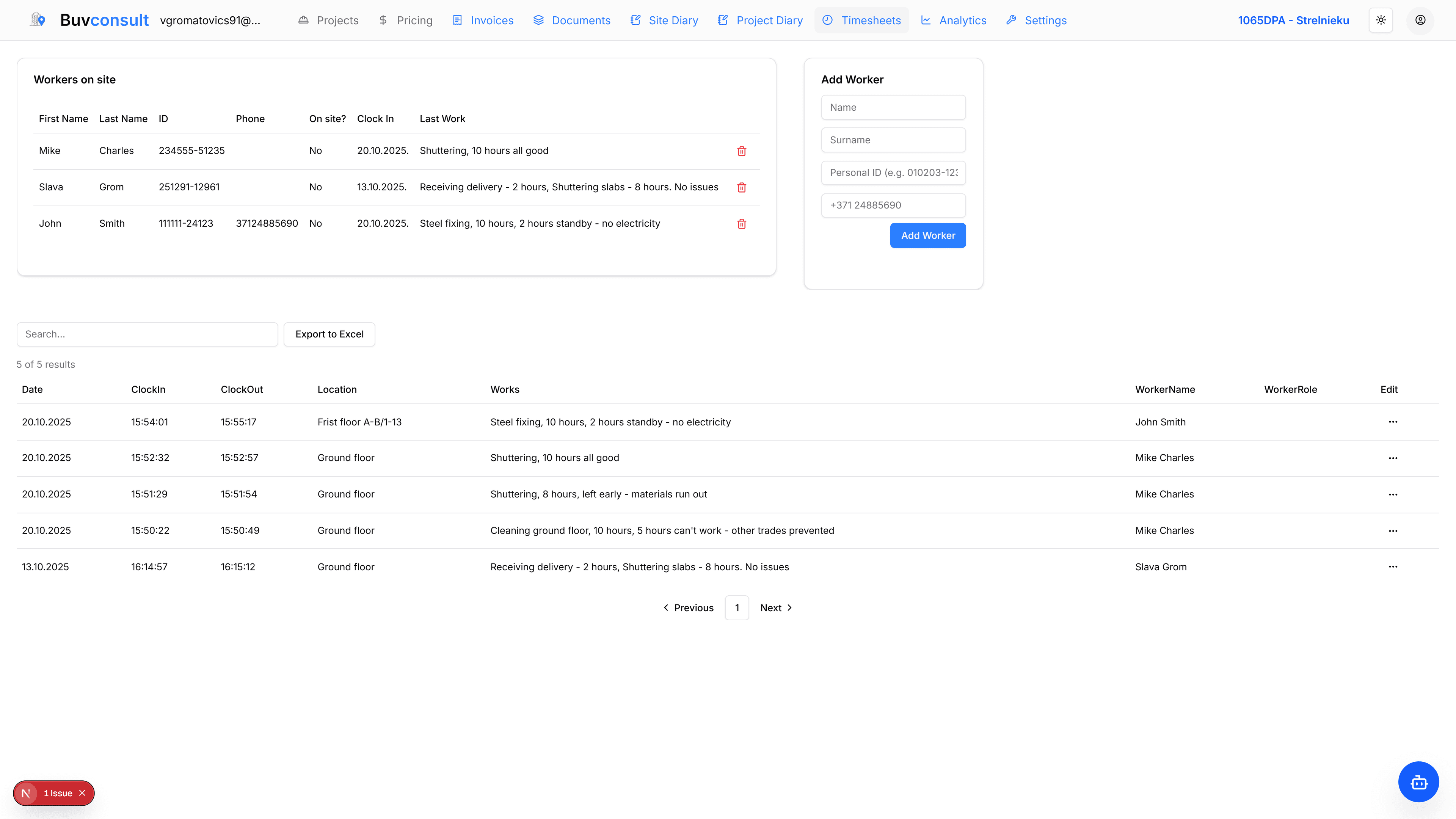 Timesheets dashboard